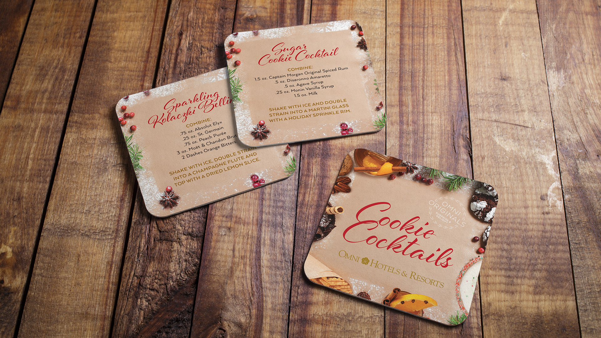 Omni Cookie Cocktails collectible coasters with cocktail recipes
