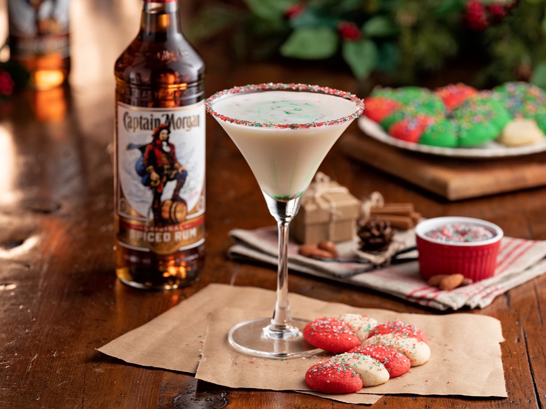 Omni Cookie Cocktails — sugar cookie martini with festive sprinkle rim