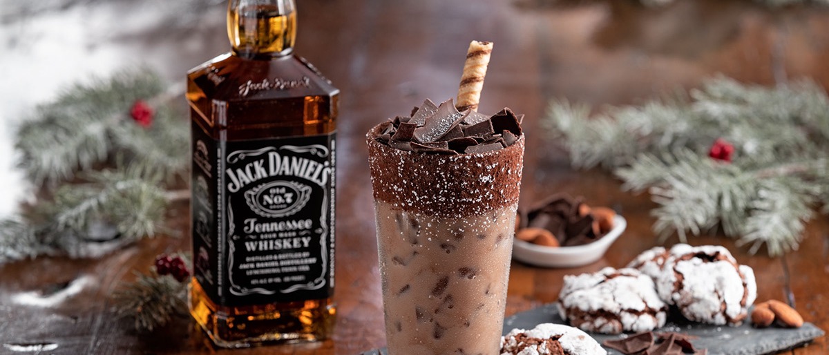 Omni Cookie Cocktails — chocolate crinkle cocktail with Jack Daniel's and holiday cookies