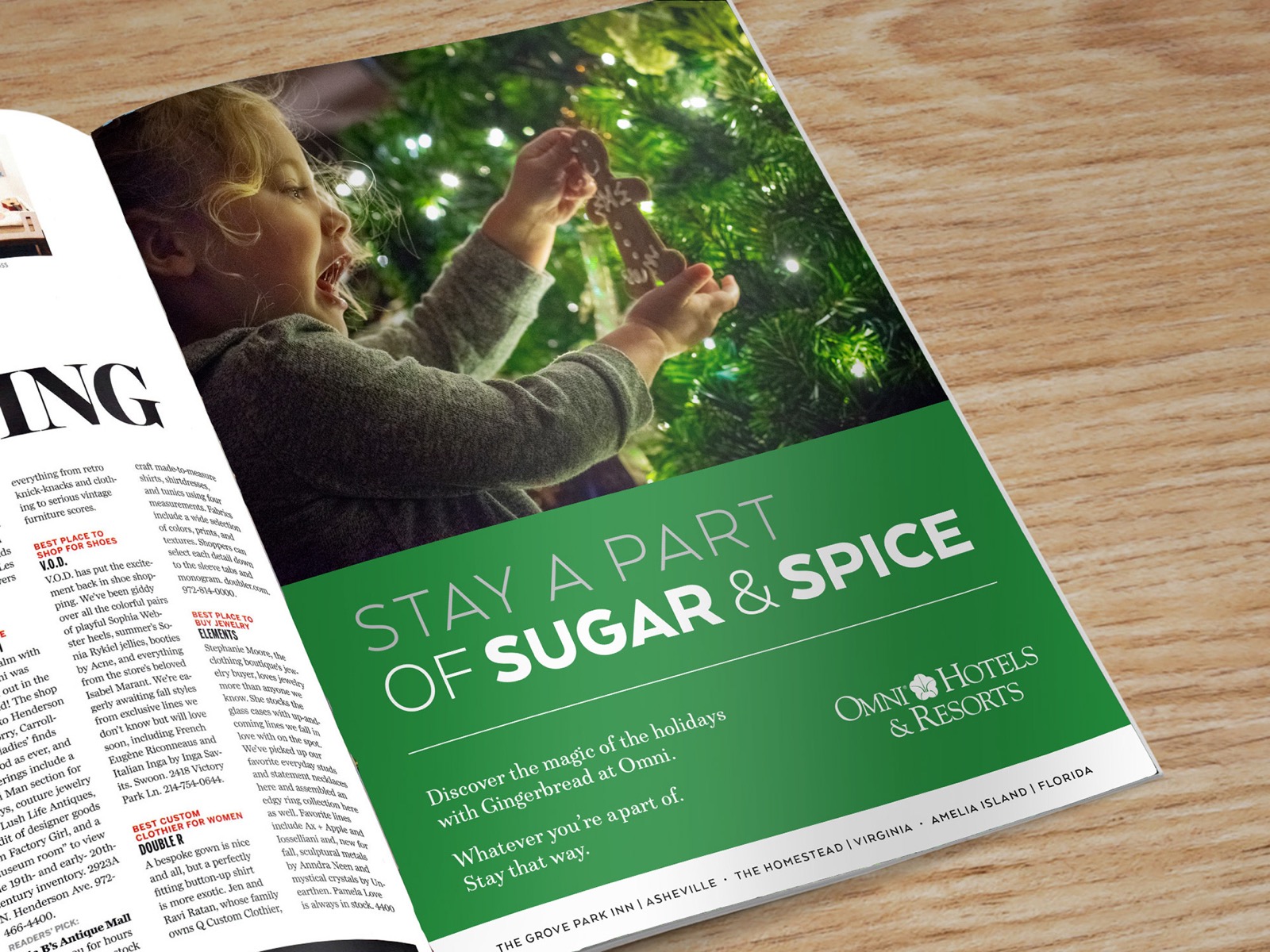 'Stay A Part Of Sugar & Spice' — holiday print placement on a magazine back cover